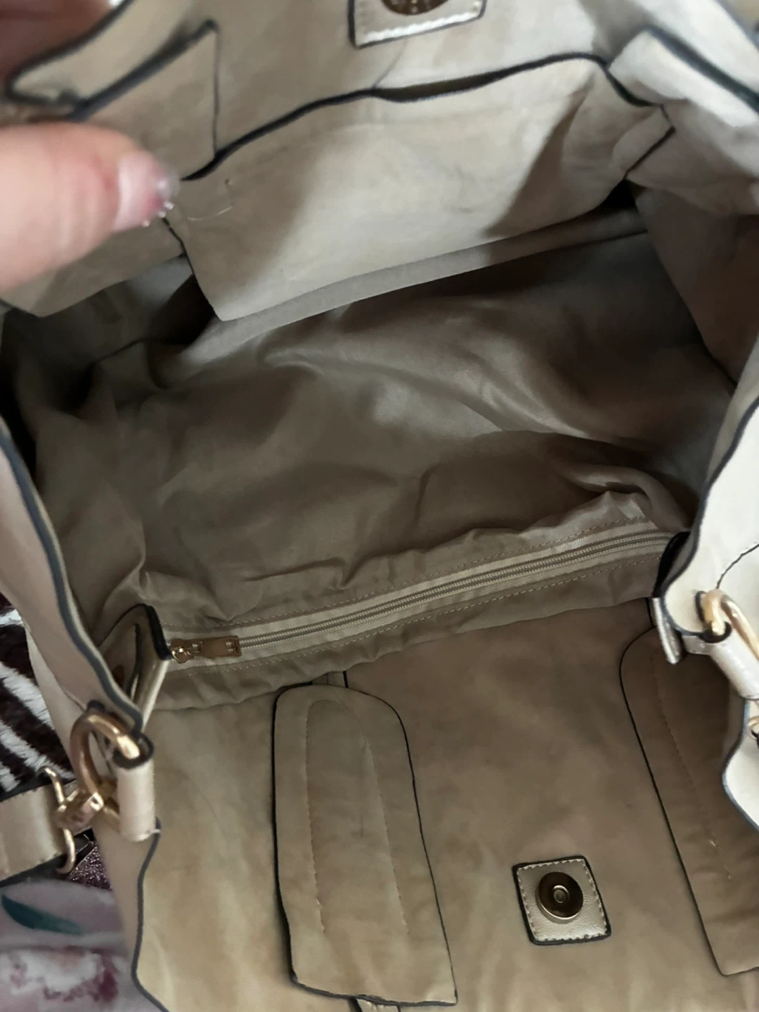 Beige Faux Leather Tote Bag with Shoulder Strap - photo 5
