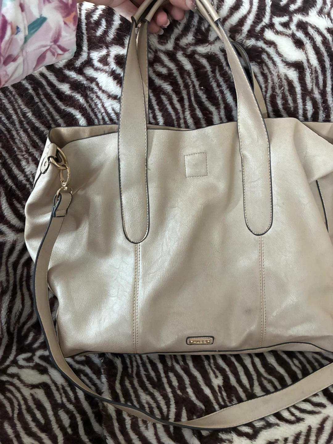 Beige Faux Leather Tote Bag with Shoulder Strap - photo 2
