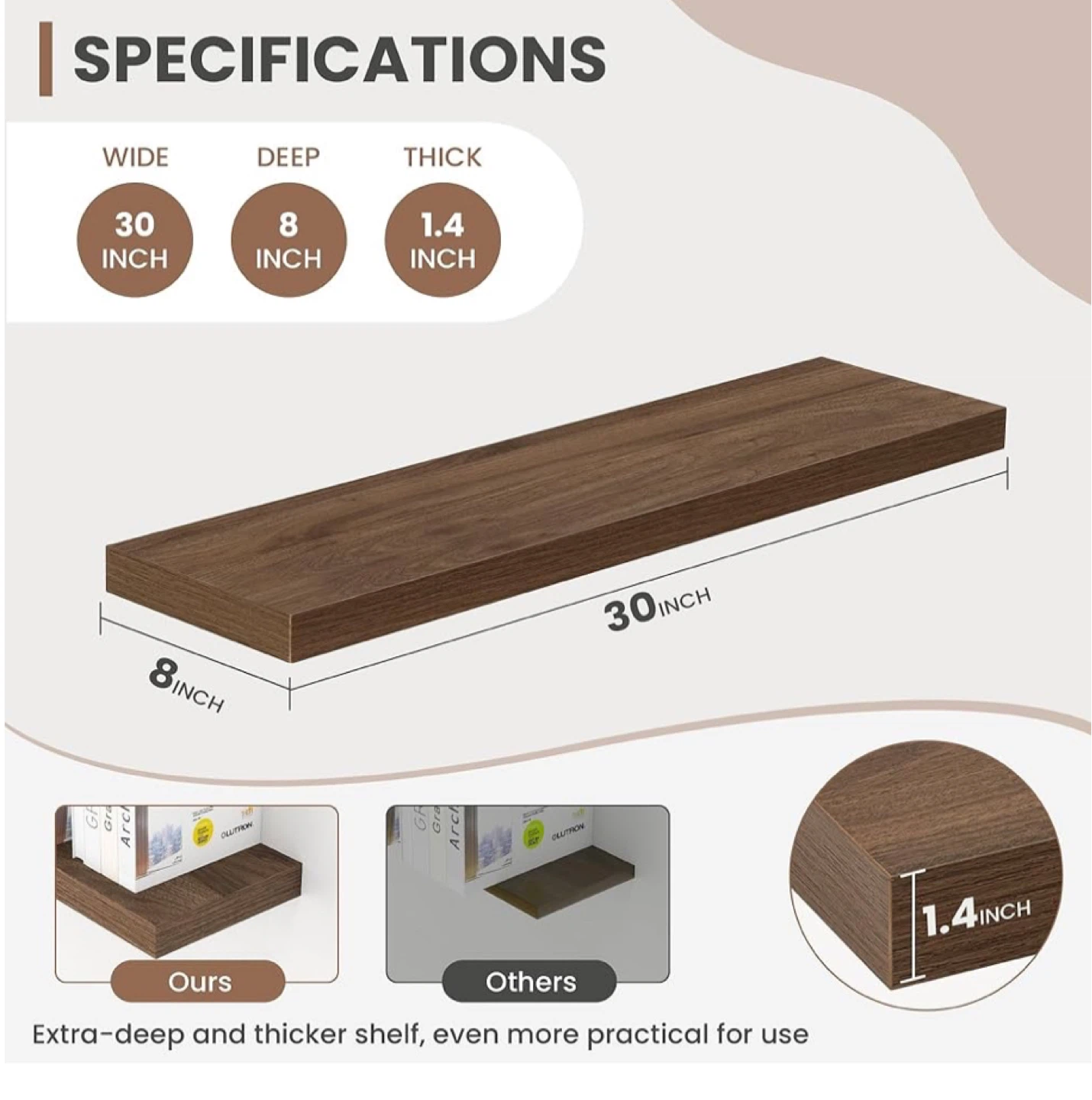 30-inch Floating Shelf - Walnut Finish - photo 2