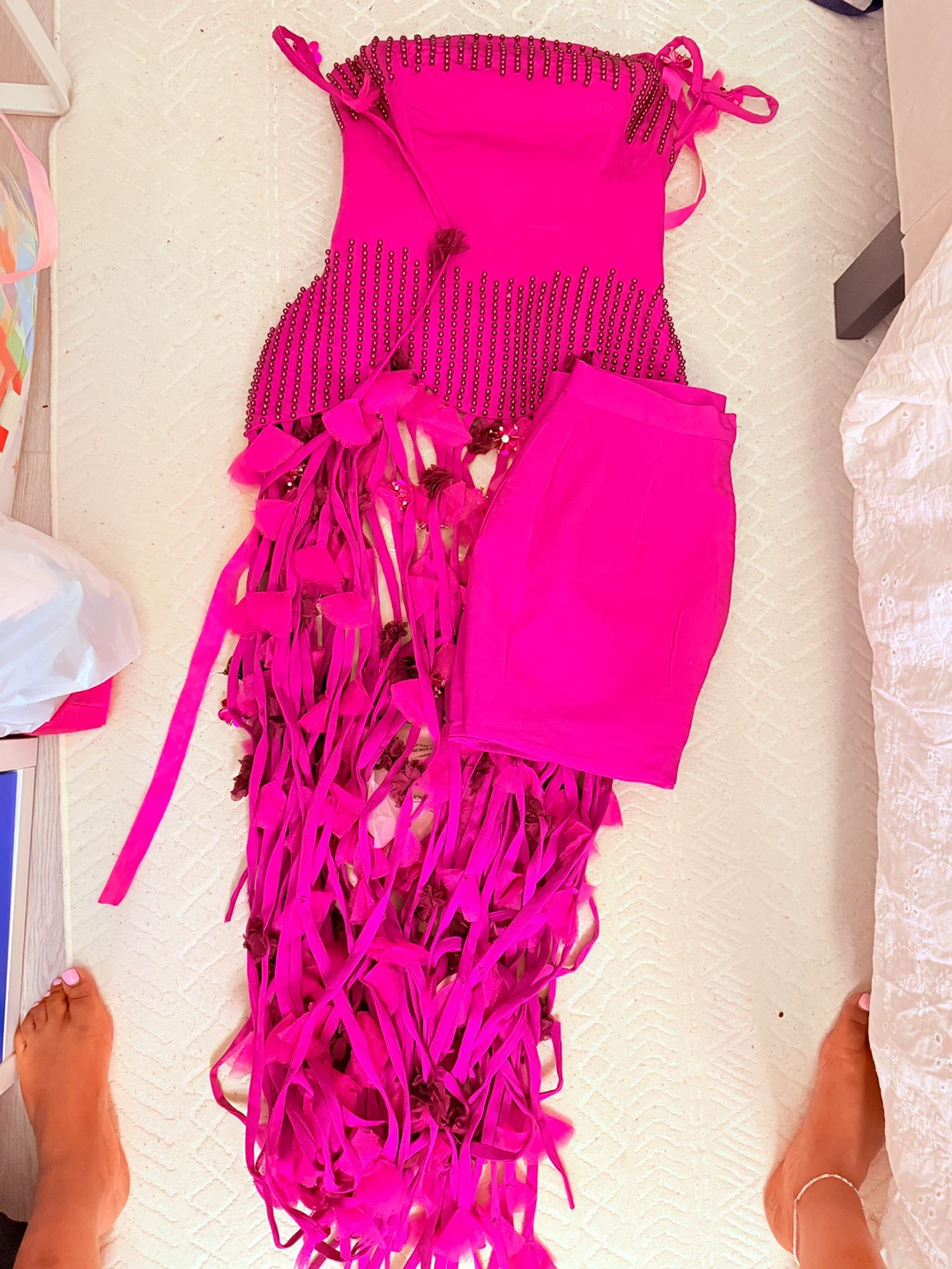 Strapless Beaded Fringe Dress with Matching Skirt - photo 5