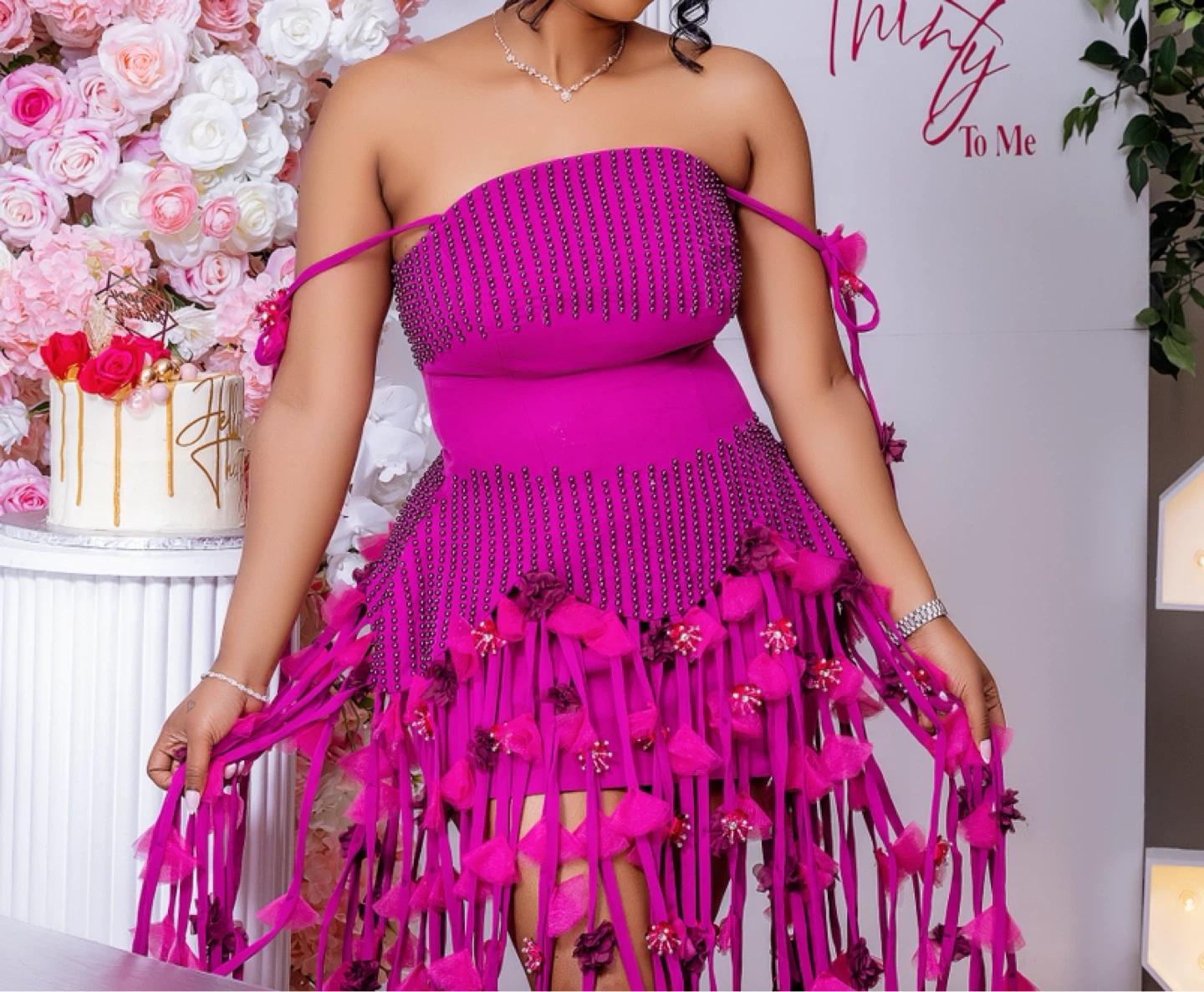 Strapless Beaded Fringe Dress with Matching Skirt