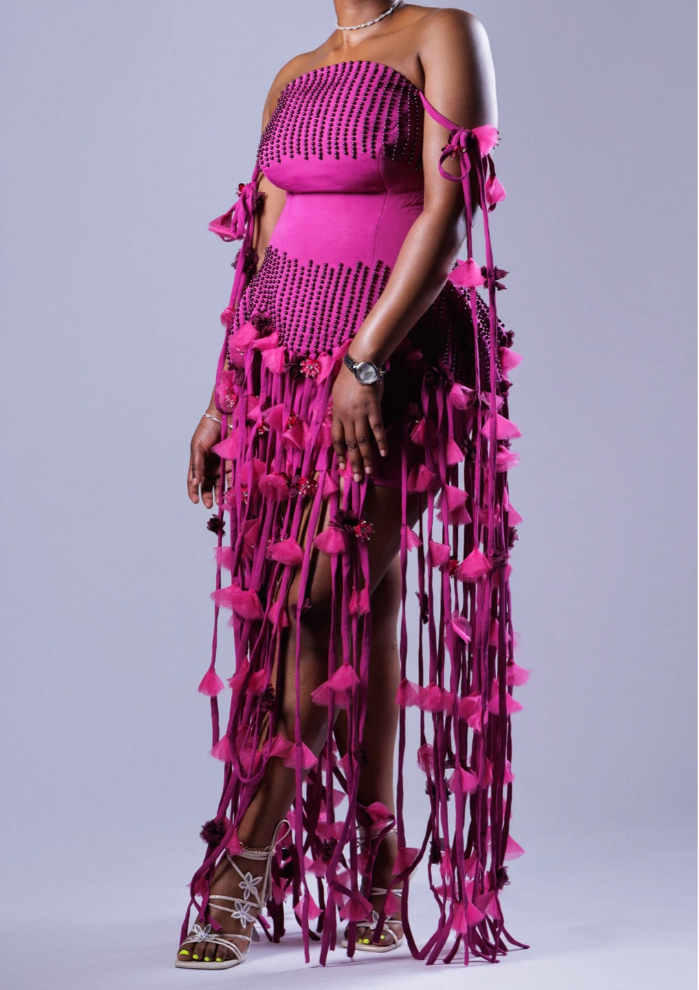 Strapless Beaded Fringe Dress with Matching Skirt - photo 3