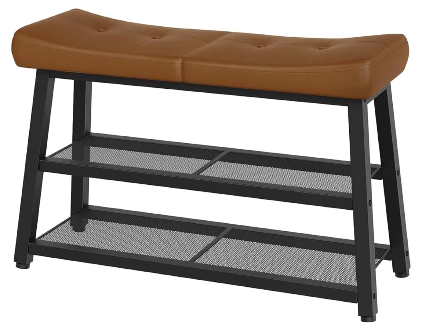 Brown Faux Leather Shoe Bench with 2 Shelves