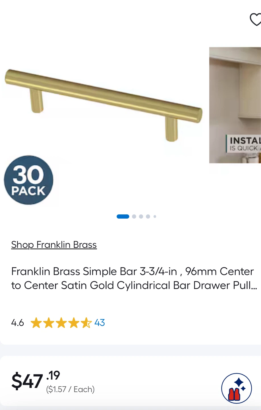 3-3/4 5 Pack Cabinet Drawer Pulls Handles - Brushed Gold - photo 2