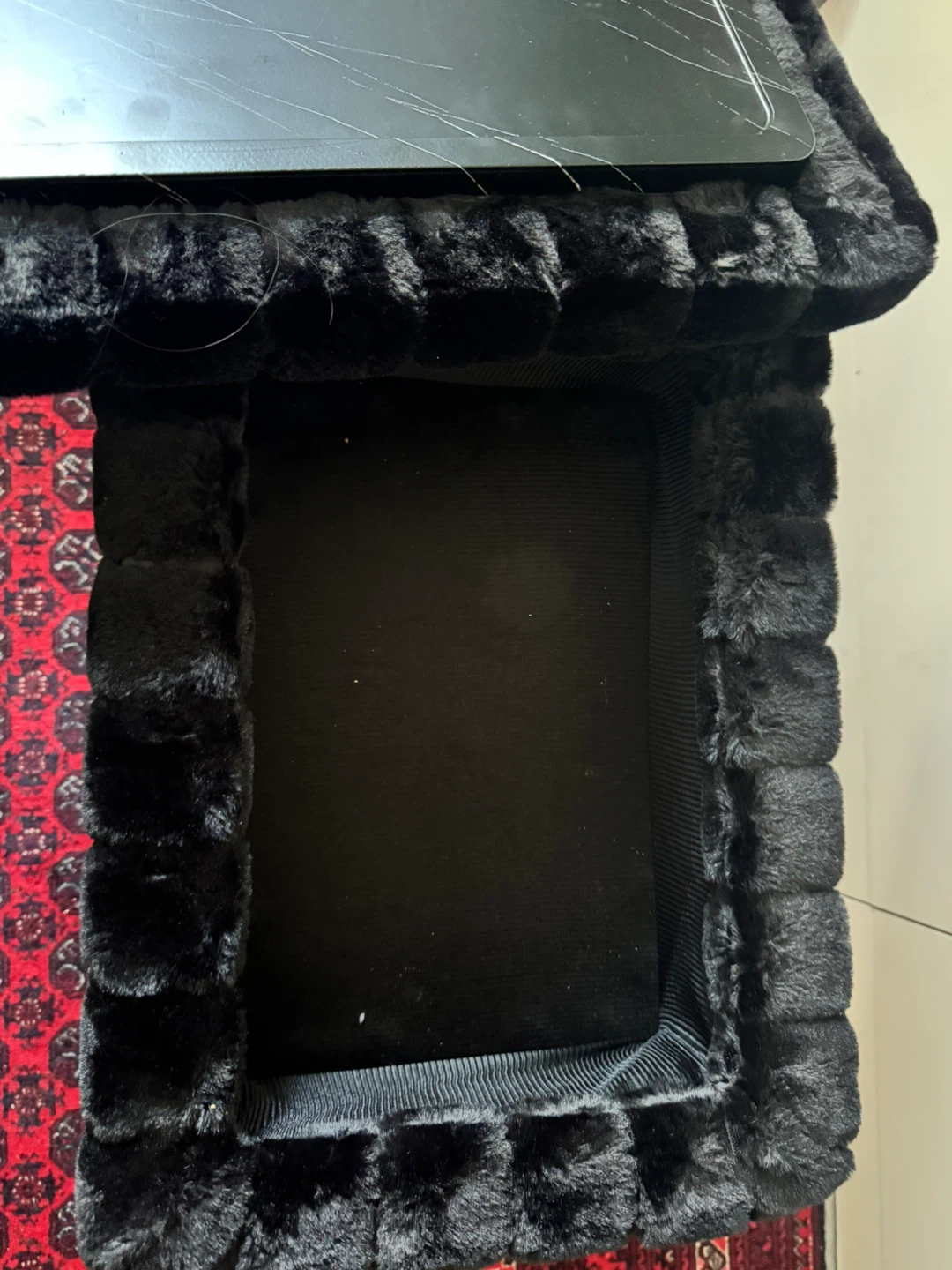 Black Faux Fur Ottoman with Tray Top and storage - photo 4