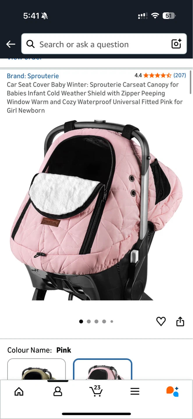 Sprouterie Pink Car Seat Cover Baby Winter Canopy