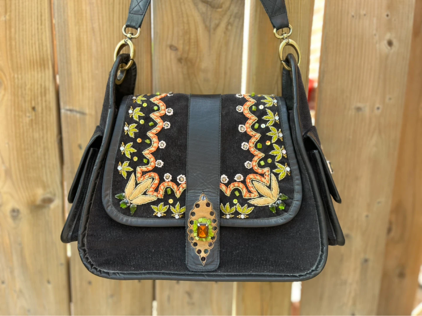 Ipa-Nima Black Embroidered Shoulder Bag