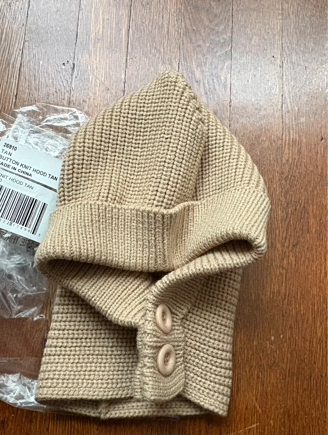 Button Knit balaclava Hood Tan - photo 3