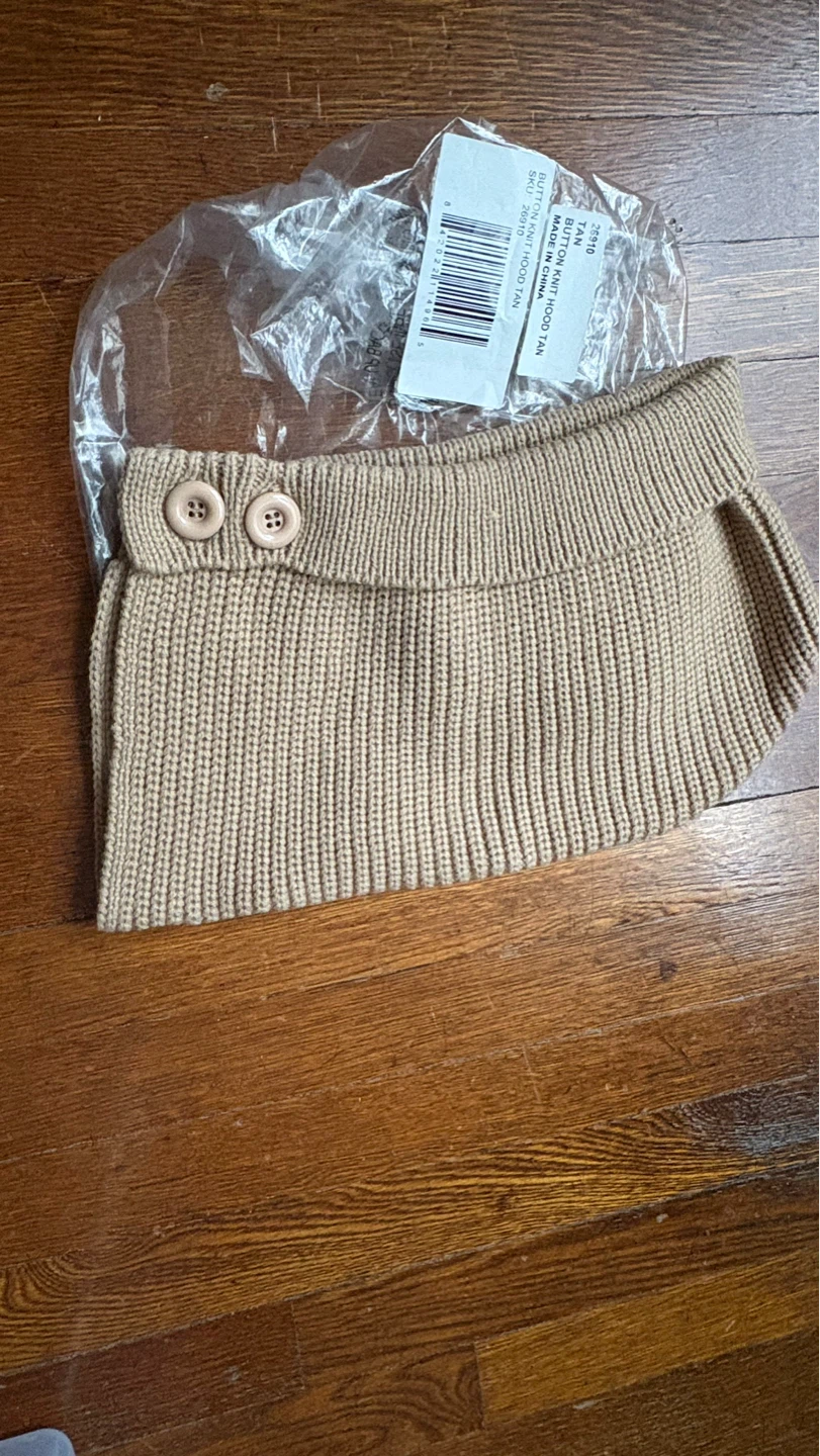 Button Knit balaclava Hood Tan - photo 2