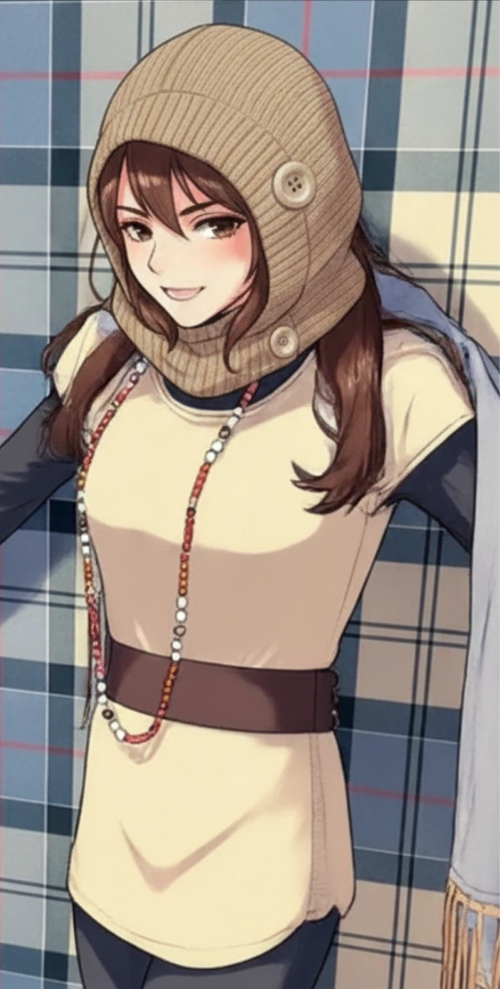Button Knit balaclava Hood Tan