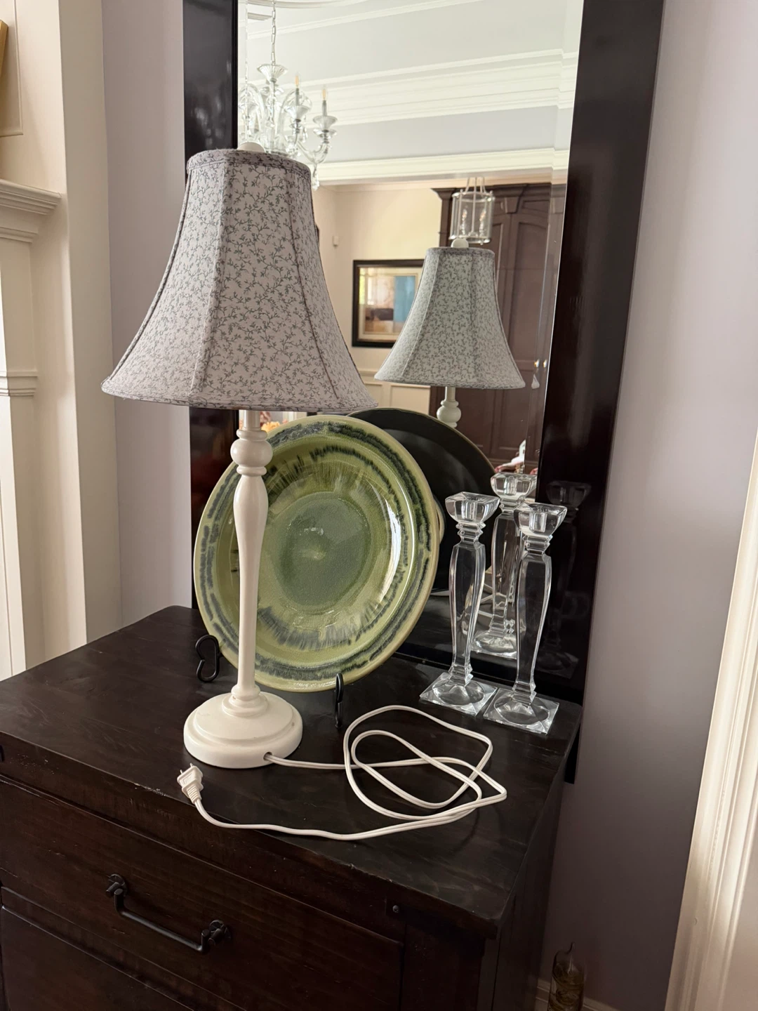 White Table Lamp with Floral Shade