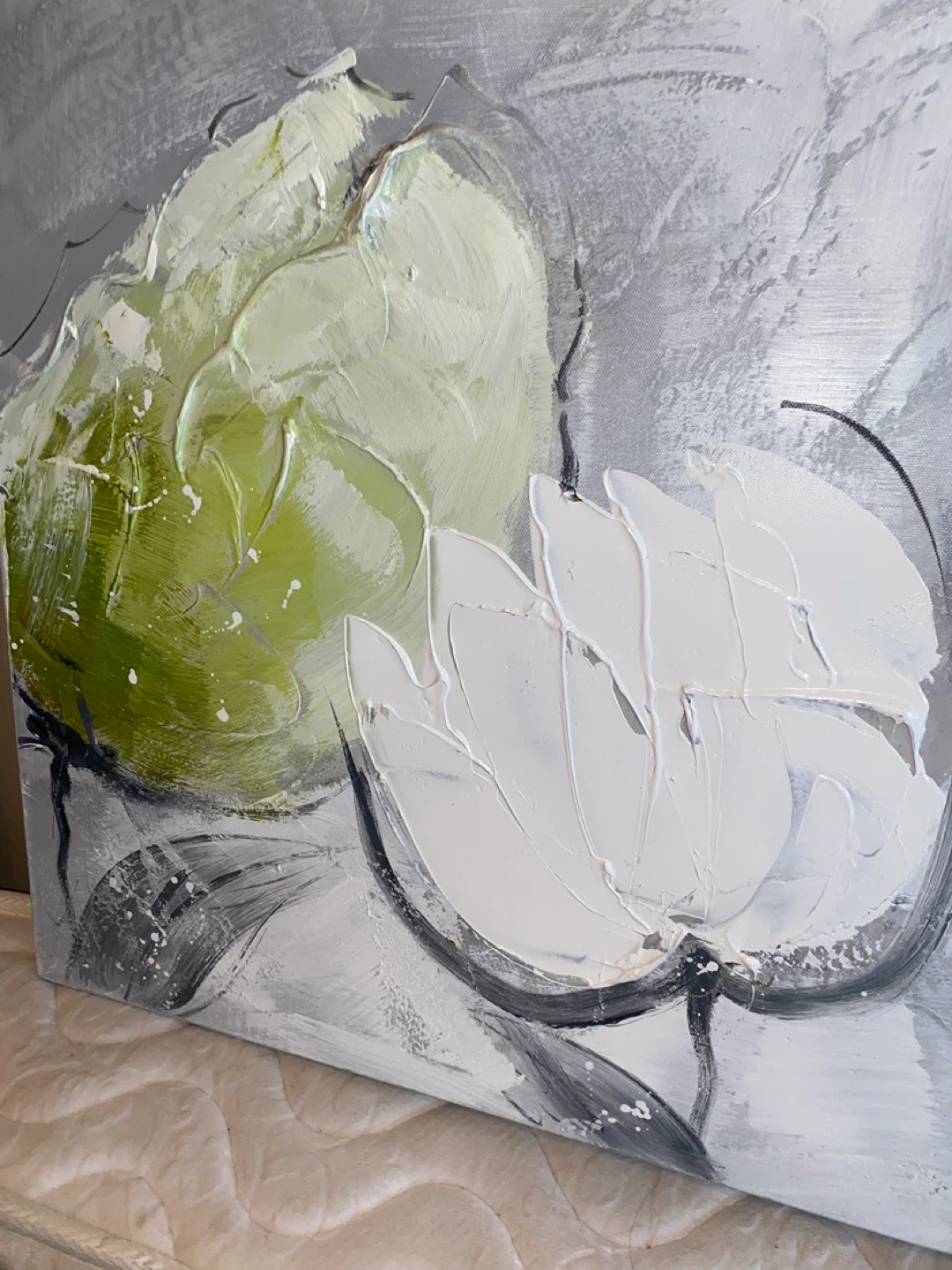 Canvas Wall Art Painting of Green and White Flowers - photo 2