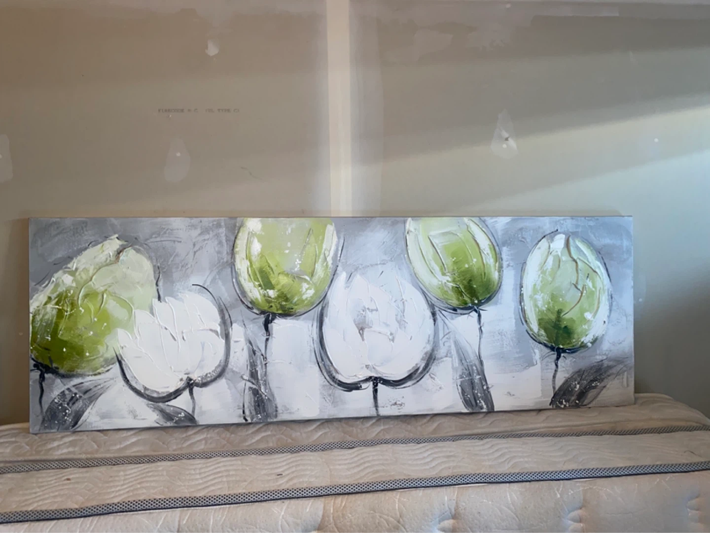 Canvas Wall Art Painting of Green and White Flowers