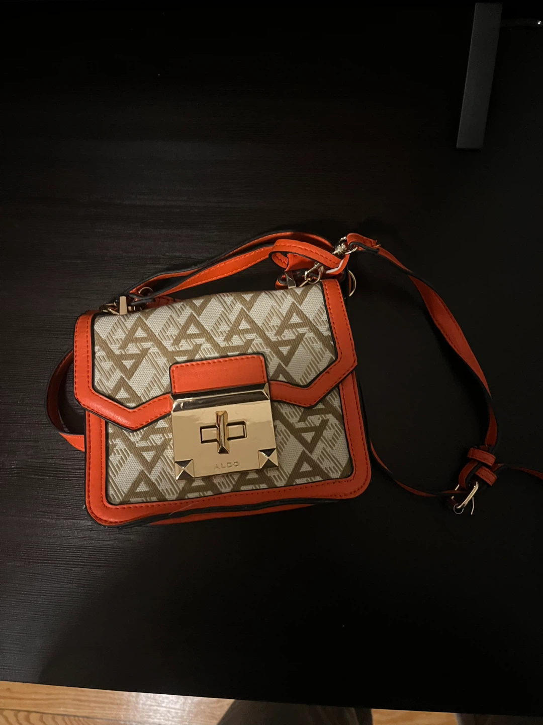 ALDO Crossbody Purse with Monogram and Orange Trim