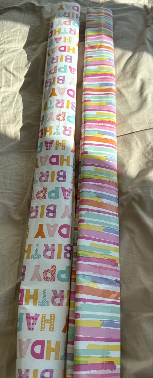 2 Rolls Birthday Wrapping Paper - Happy Birthday & Stripes