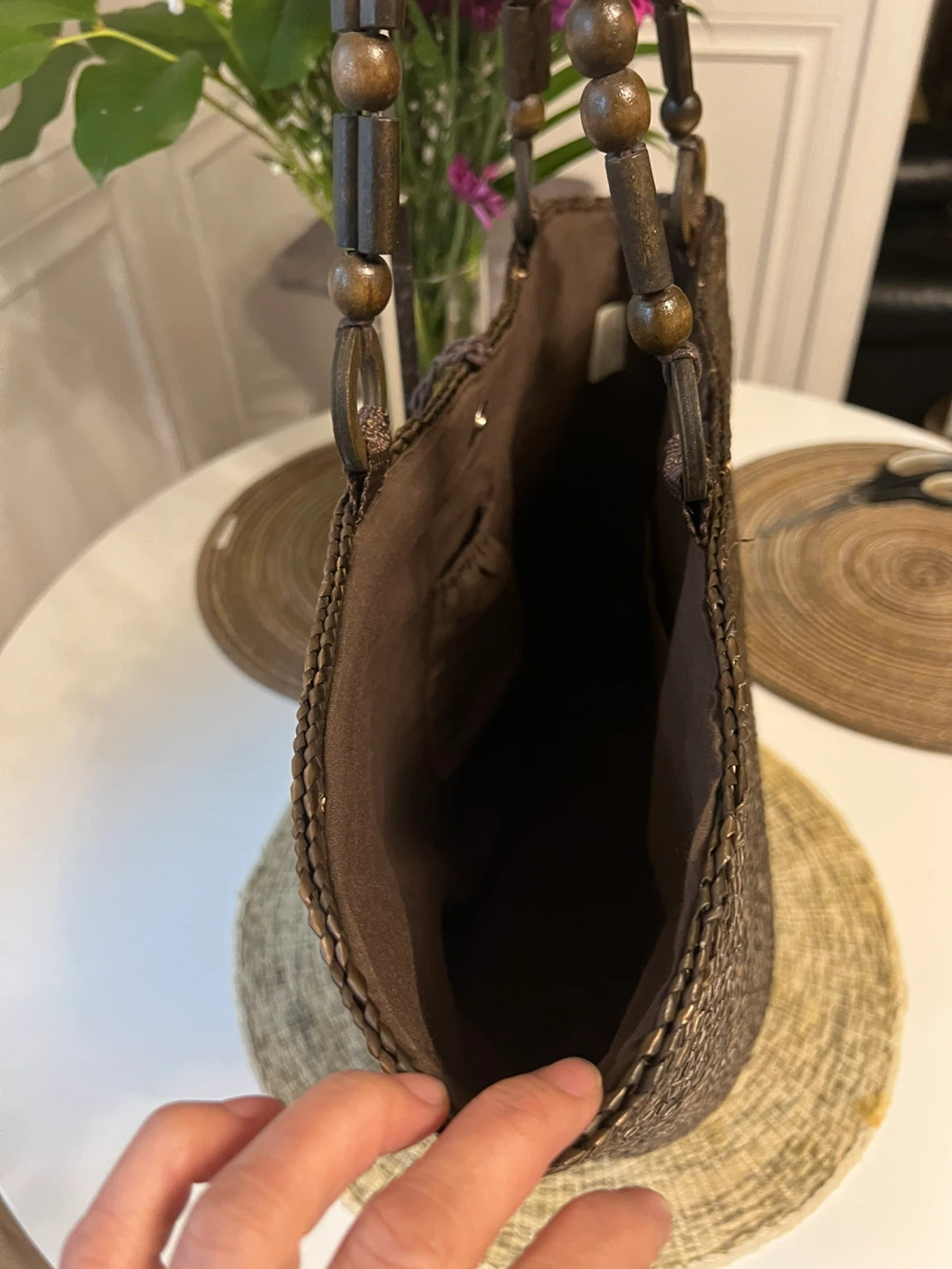 Woven Straw Beach Bag with Wooden Beaded Handles - photo 4