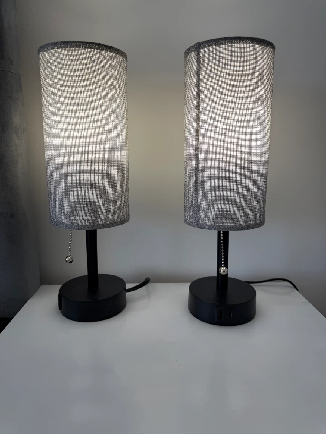 Pair of Grey Fabric Table Lamps with USB Ports - photo 2
