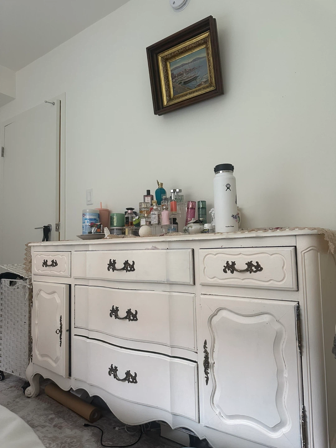 White Vintage Dresser with Ornate Handles