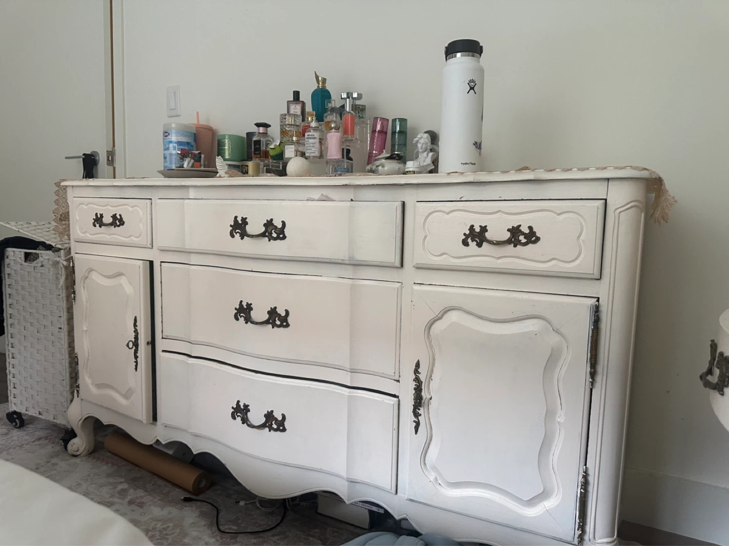 White Vintage Dresser with Ornate Handles - photo 2