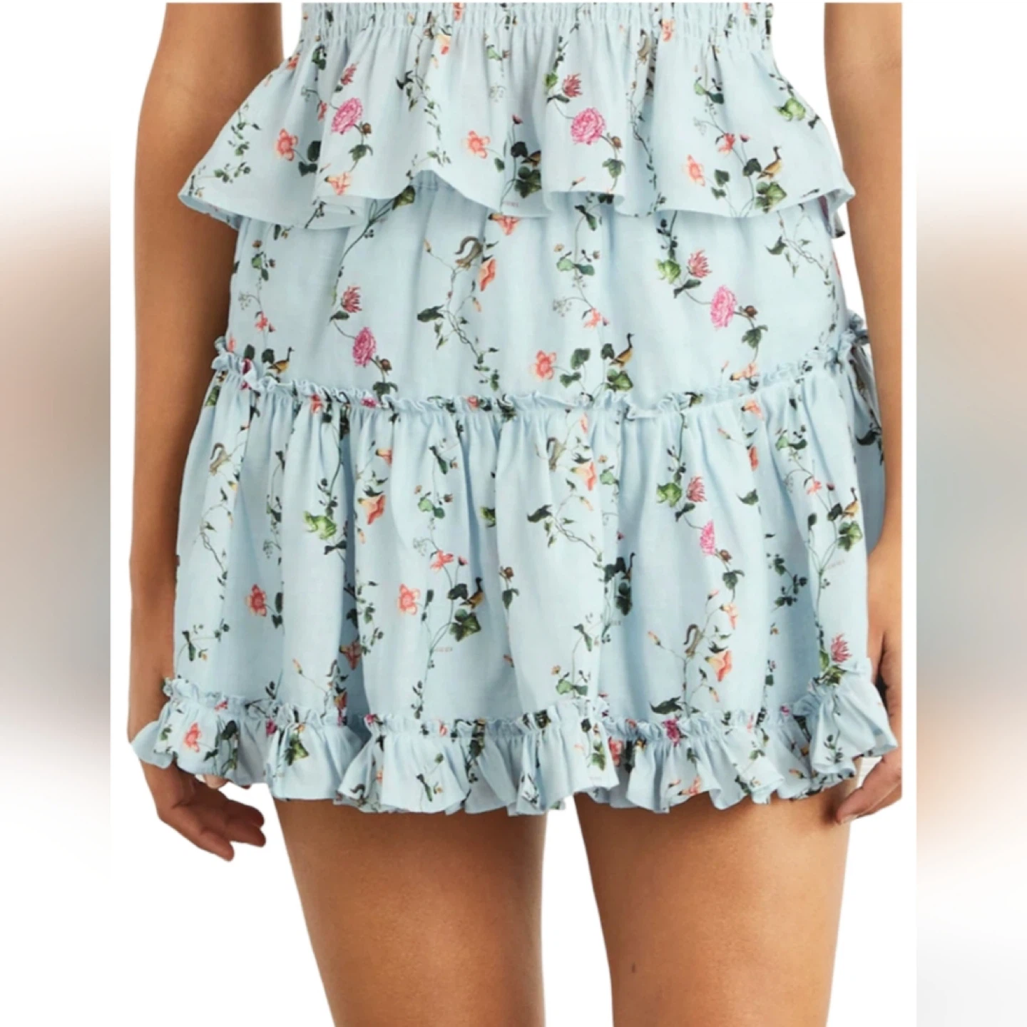 Light Blue Floral Ruffle Skirt
