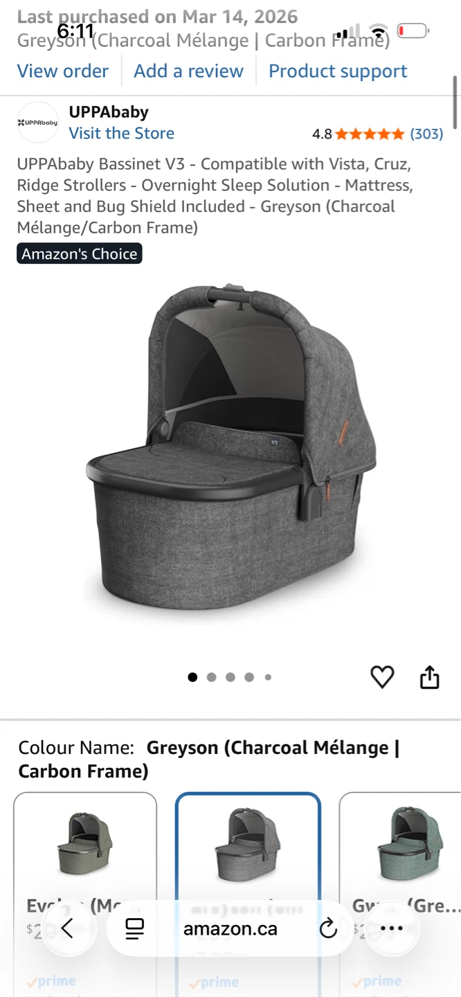 UPPAbaby Bassinet V3 Greyson (Charcoal Mélange)
