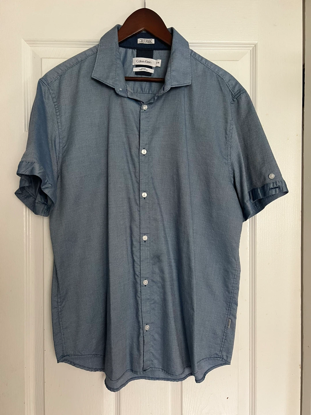 Calvin Klein Men's Slim Fit Short Sleeve Shirt - Blue - XL/TG