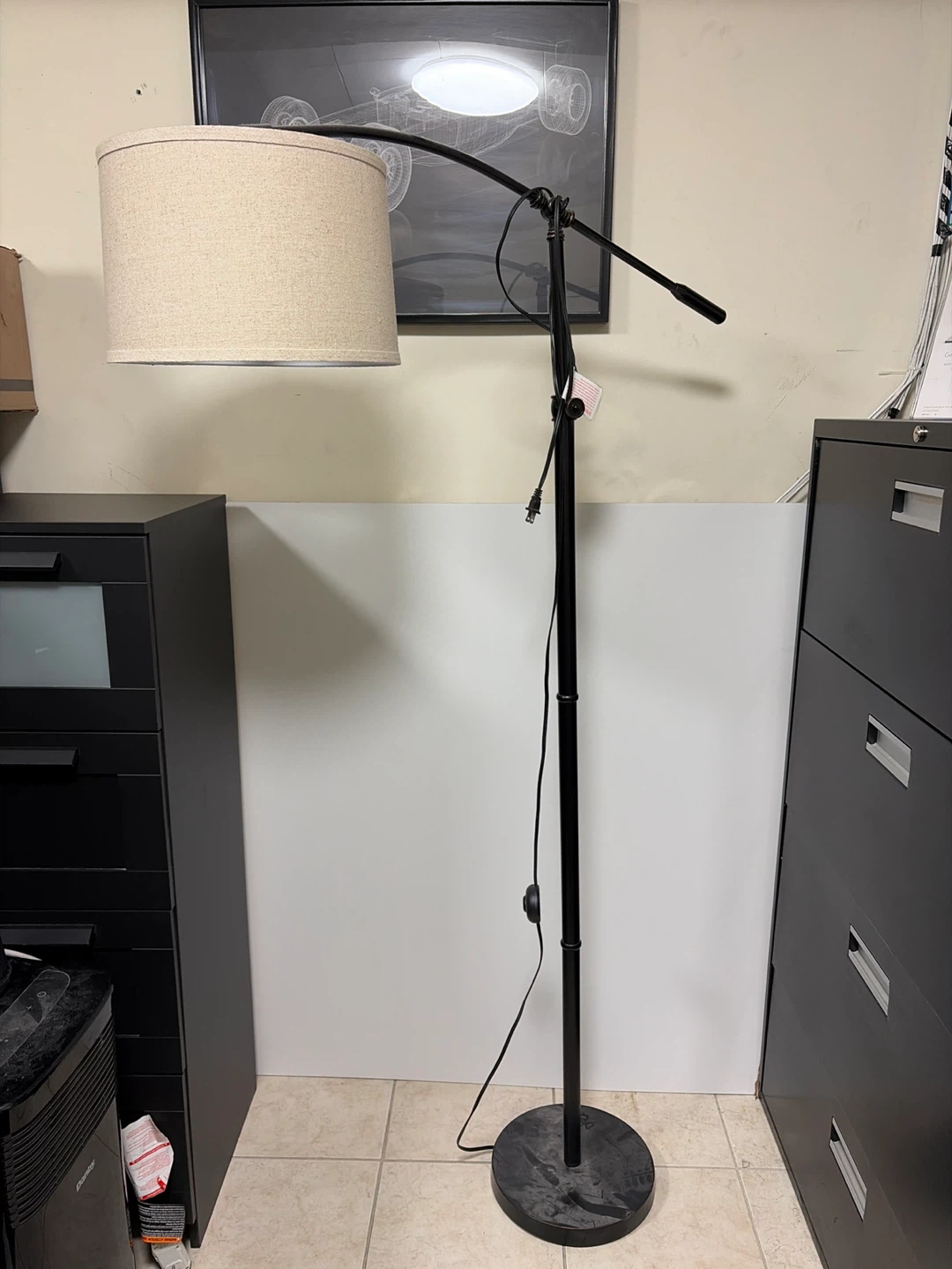 Black Floor Lamp with Beige Shade