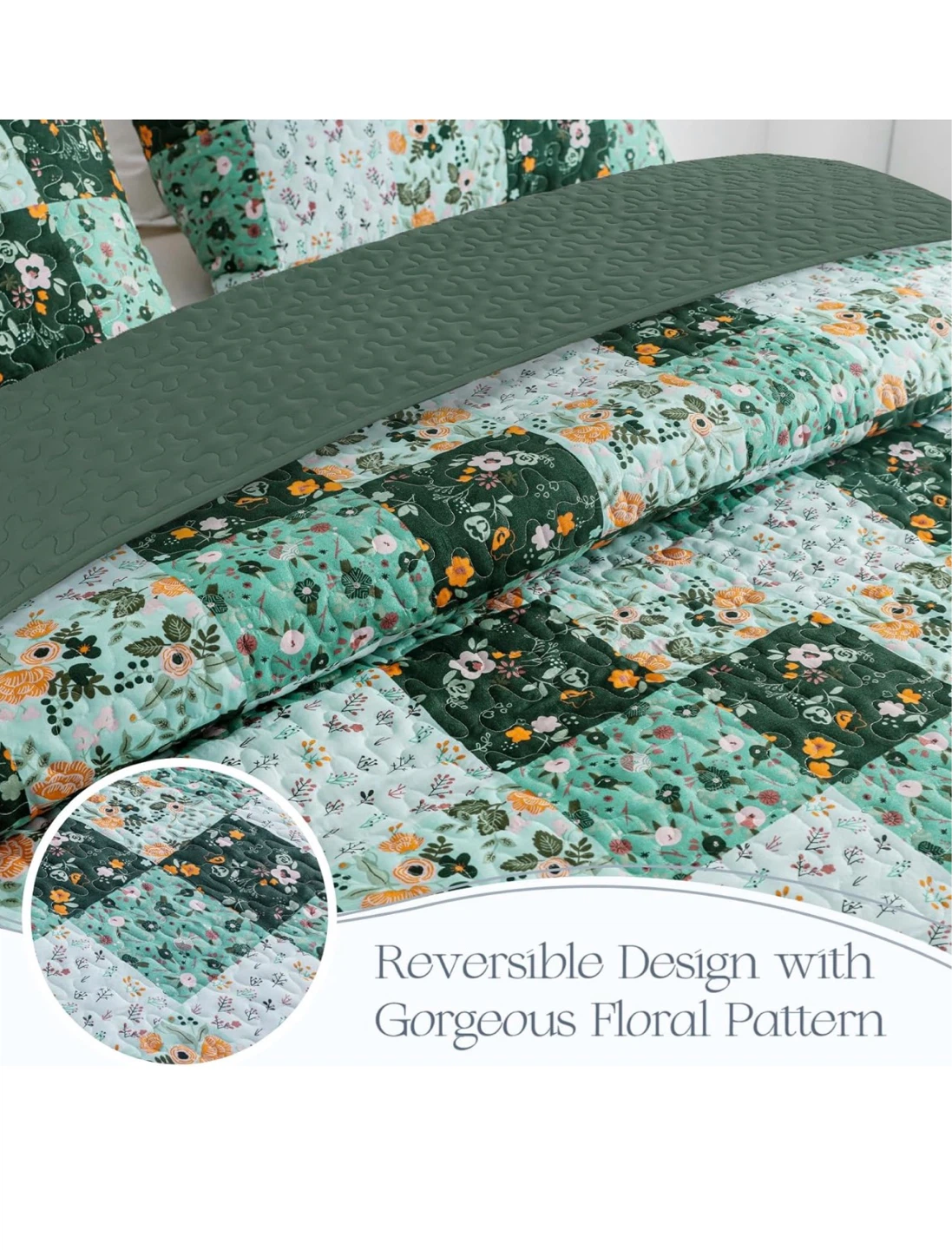 Reversible Floral Patchwork Quilt (QUEEN) - photo 3