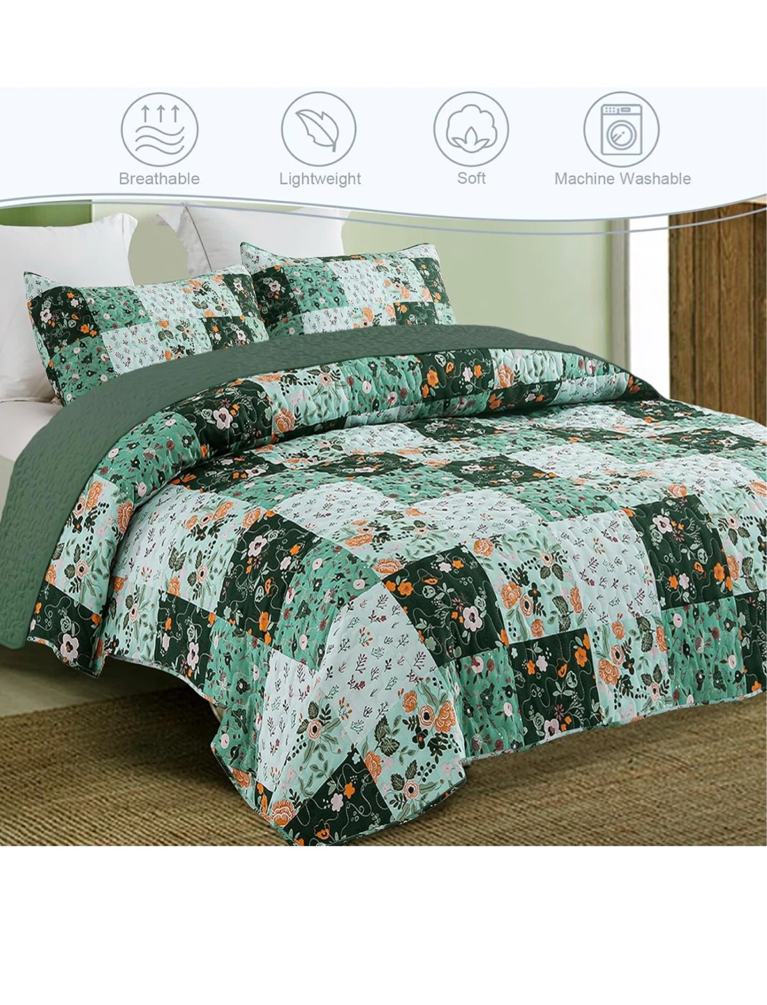 Reversible Floral Patchwork Quilt (QUEEN) - photo 2
