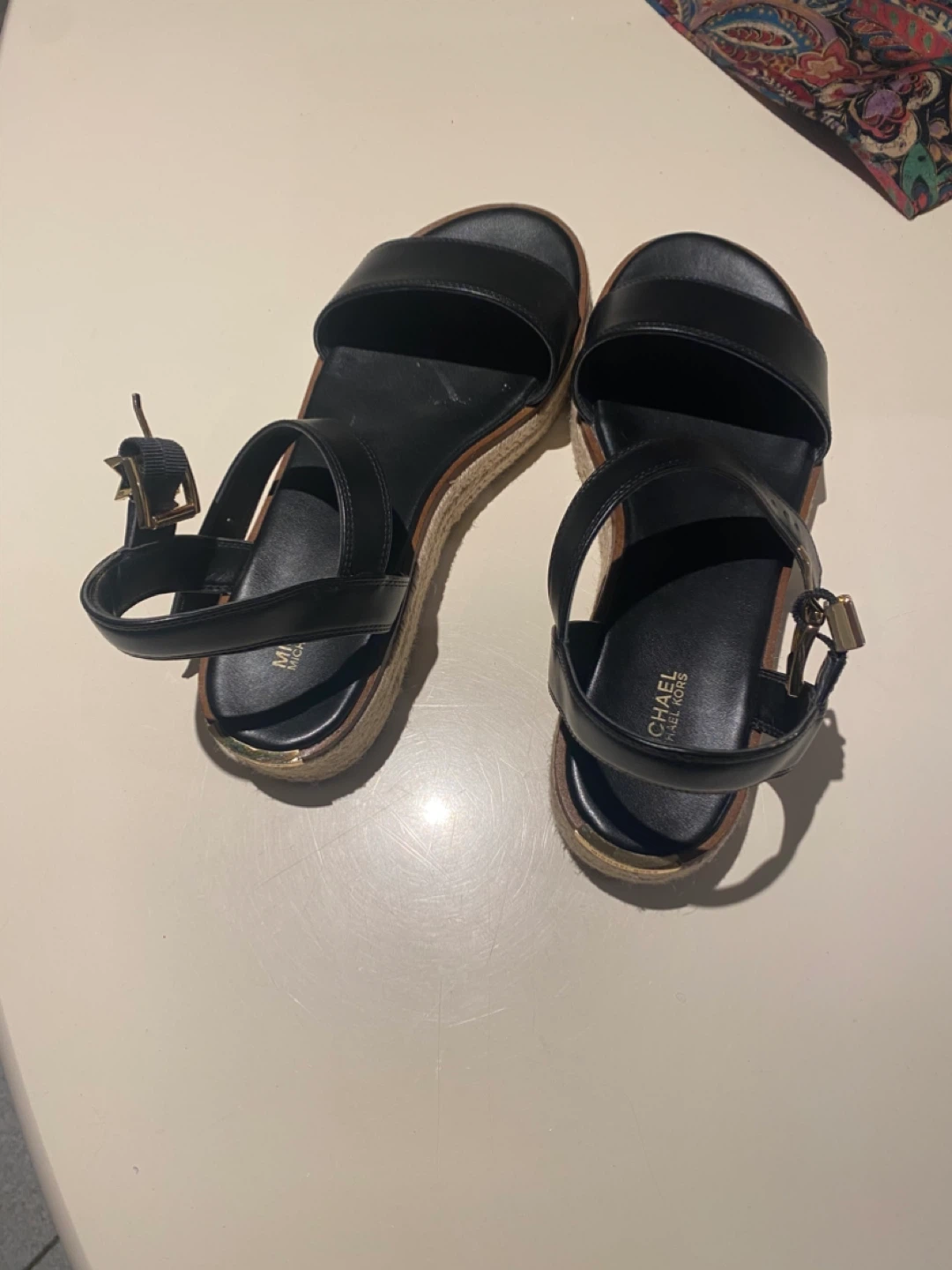Michael Kors Black Leather Espadrille Wedge Sandals - photo 2