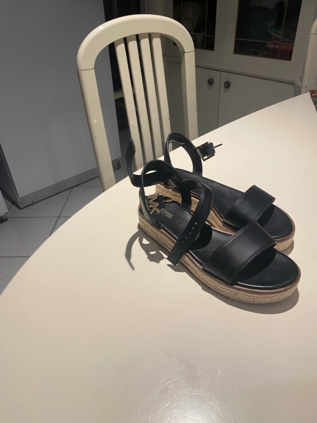 Michael Kors Black Leather Espadrille Wedge Sandals - photo 4