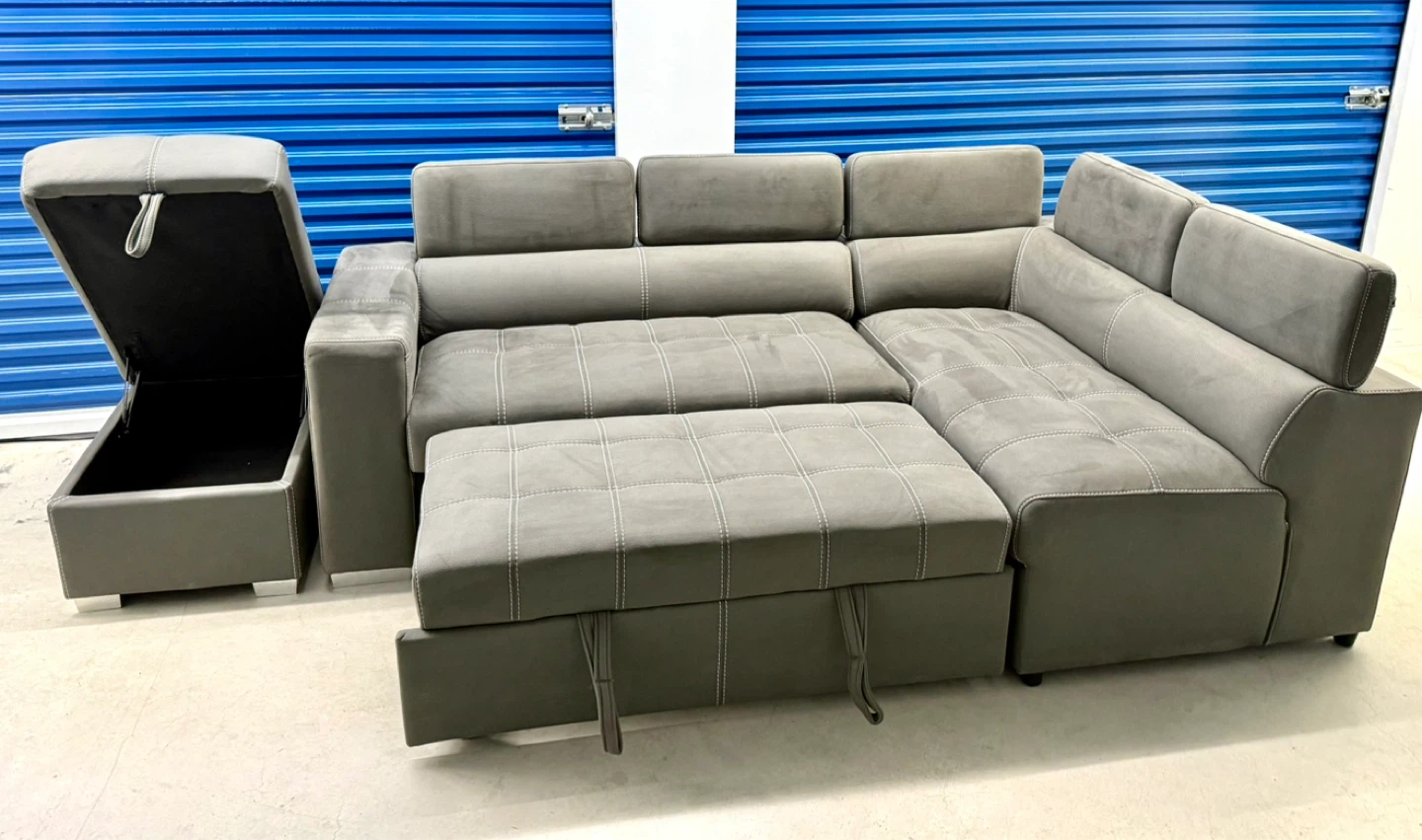 Sectional Sofa/Bed Ottoman Fabric Gray - photo 3