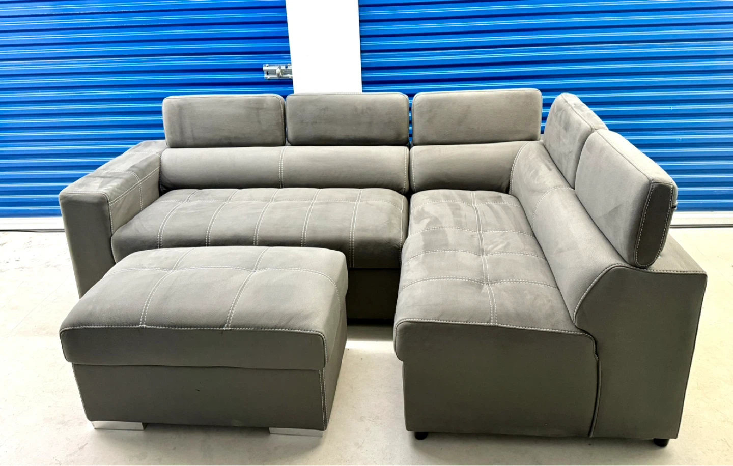 Sectional Sofa/Bed Ottoman Fabric Gray