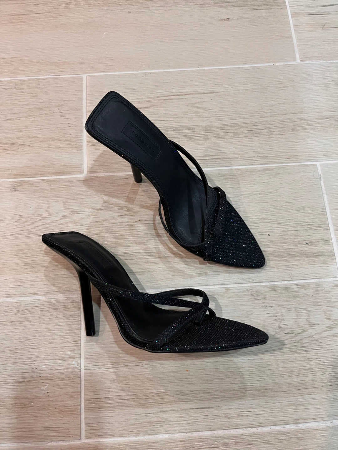 NEW Size 7 Topshop Black Glitter Stiletto Heels