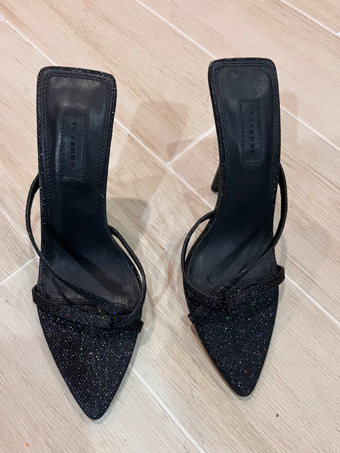 NEW Size 7 Topshop Black Glitter Stiletto Heels - photo 2