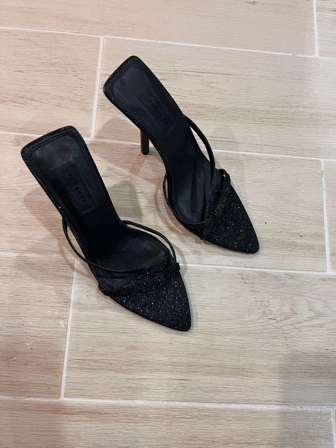 NEW Size 7 Topshop Black Glitter Stiletto Heels - photo 4