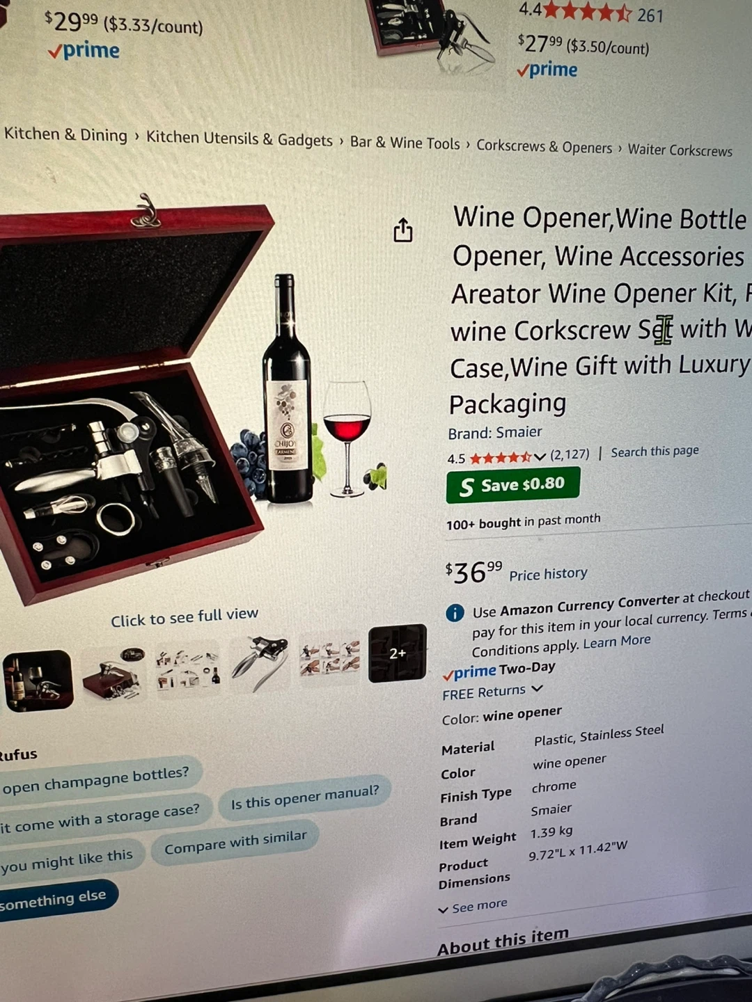 Smaier Wine Opener Set - Deluxe Wood Box with Accessories