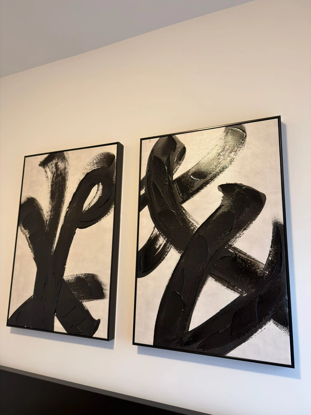 Abstract Black and White Canvas Art Set (2 Pieces) - photo 2