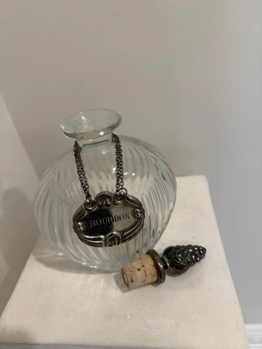 Glass Bourbon Decanter with Ornate Cork Top and Label - photo 3