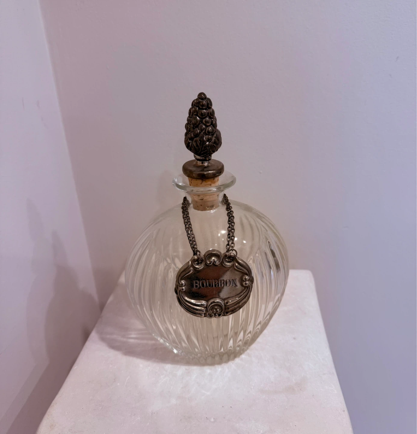 Glass Bourbon Decanter with Ornate Cork Top and Label - photo 4