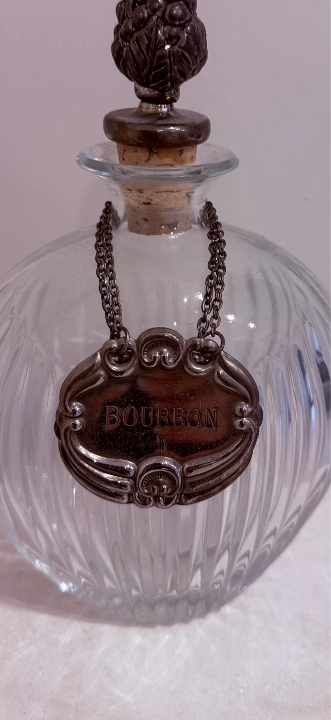 Glass Bourbon Decanter with Ornate Cork Top and Label - photo 2