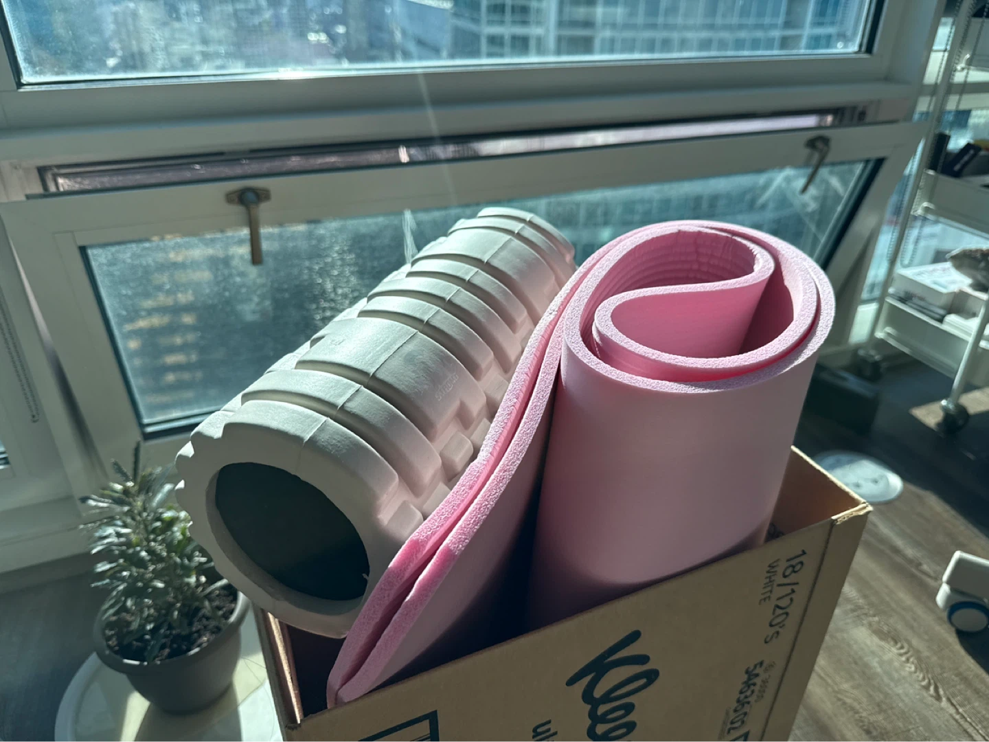 White Foam Roller and Pink Yoga Mat Set