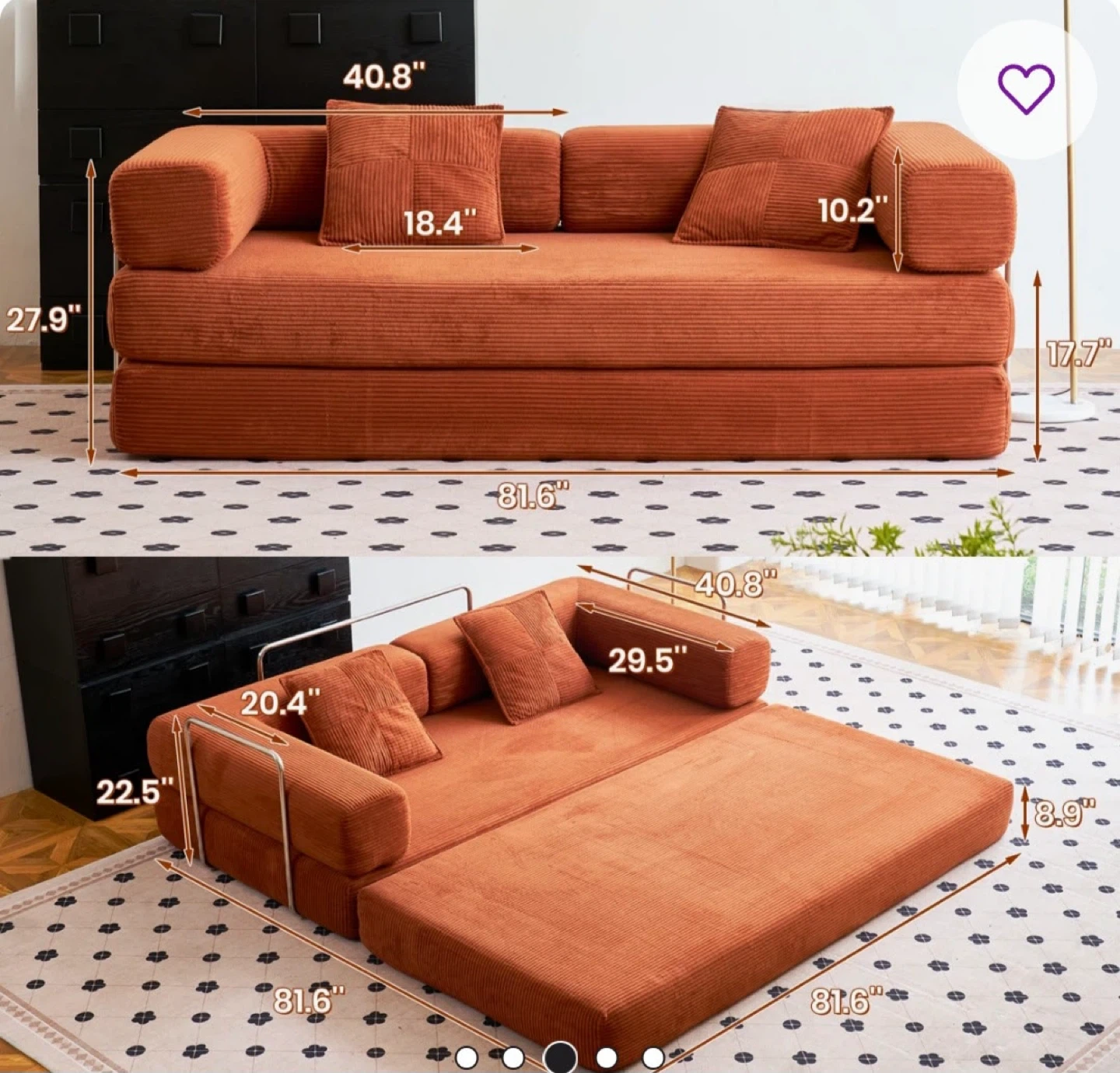 Mercer41 81.6" King Size Convertible Sleeper Sofa Bed - photo 4