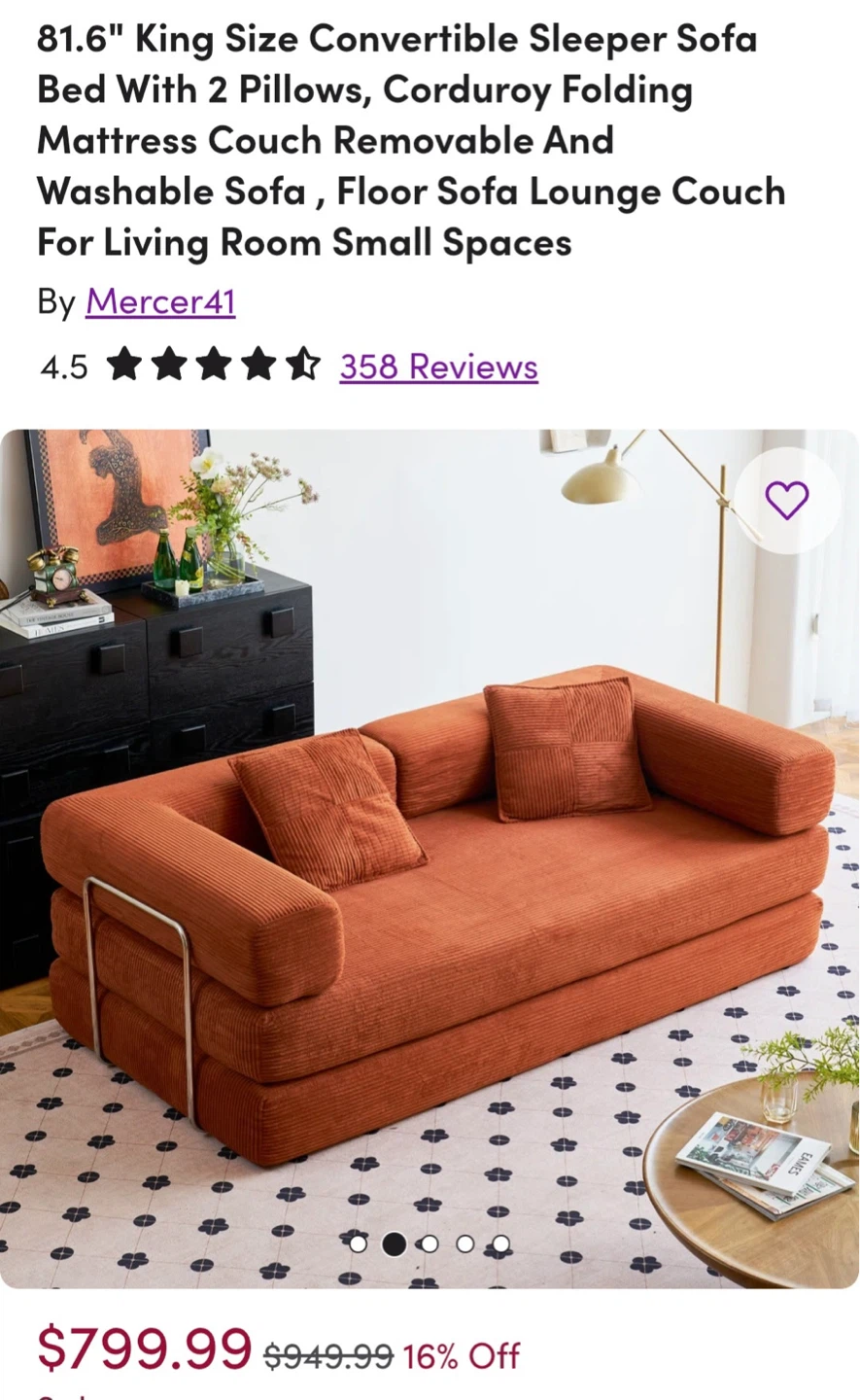 Mercer41 81.6" King Size Convertible Sleeper Sofa Bed - photo 2