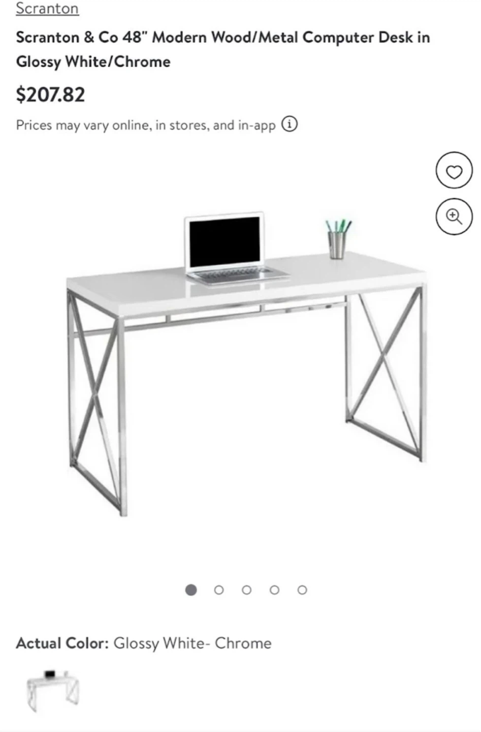 Scranton & Co 48" Modern Computer Desk - Glossy White/Chrome - photo 2