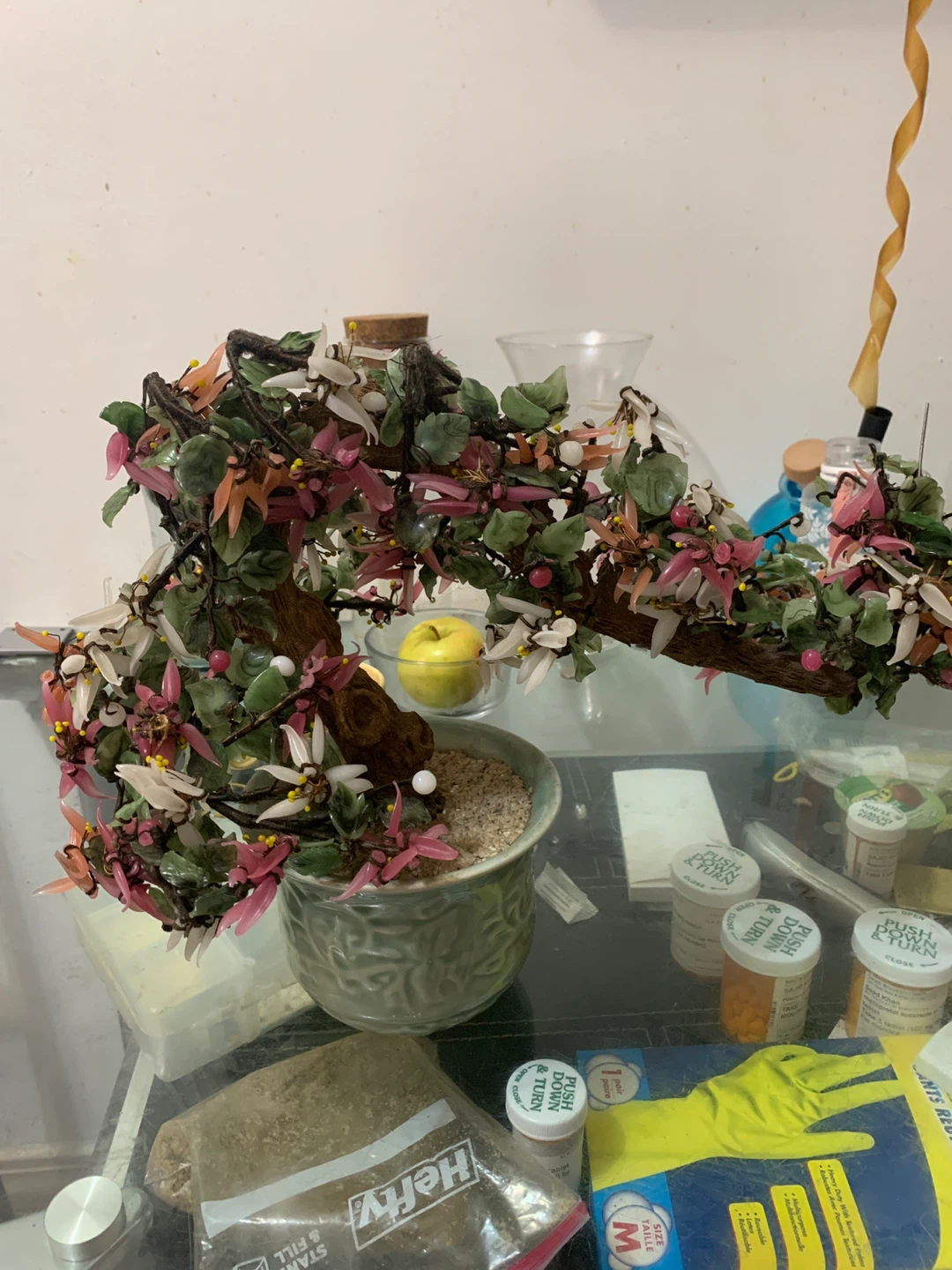 Jade and Glass Bonsai Tree Sculpture