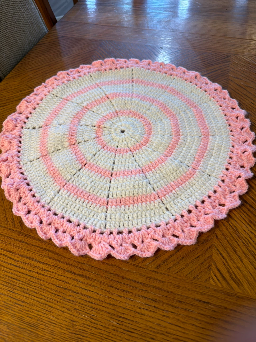 Crocheted Doily - White and Pink