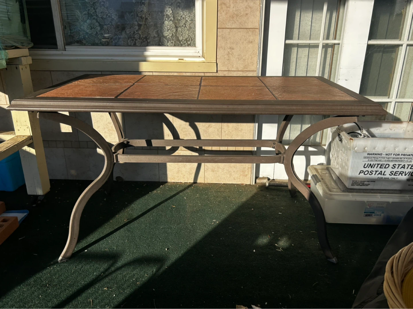 5 Piece Patio Set – Ceramic Tile Top Table + 5 Sling Chairs