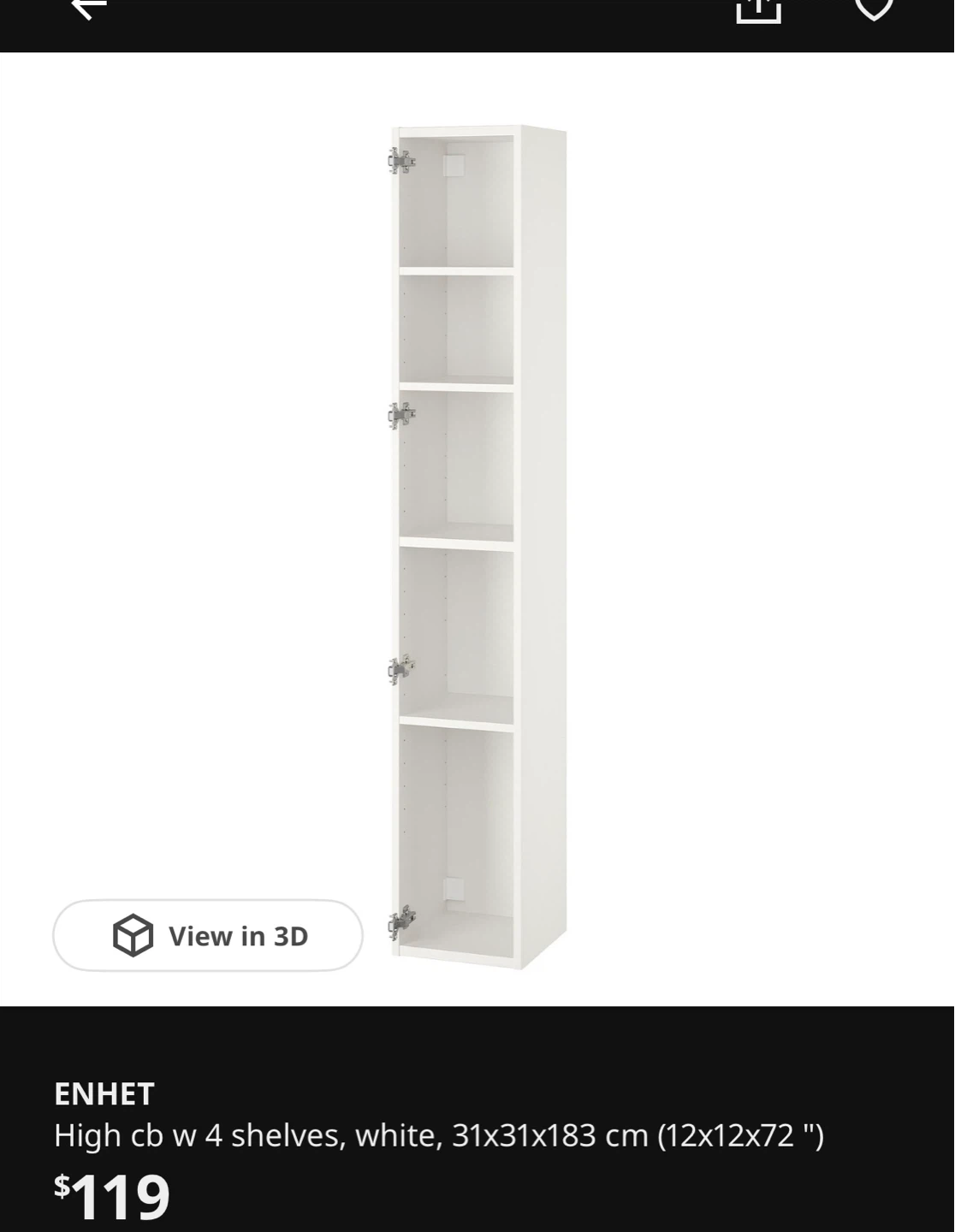 IKEA ENHET High Cabinet with 4 Shelves - White
