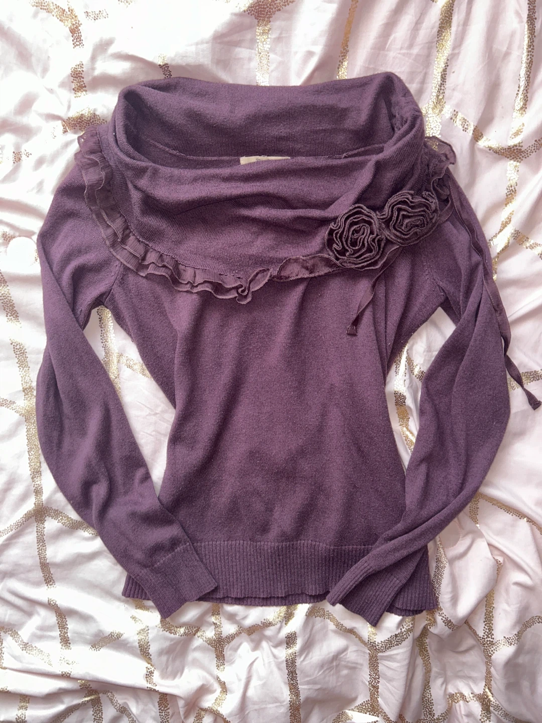 vintage purple off shoulder sweater